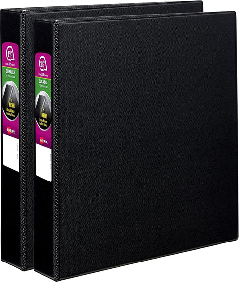 Avery Durable 3 Ring Binders, 2 Black Binders, 1.5 Inch Slant Rings (46016)