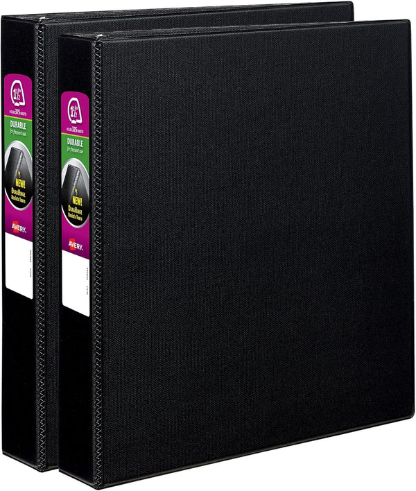 Avery Durable 3 Ring Binders, 2 Black Binders, 1.5 Inch Slant Rings (46016)