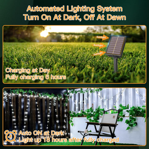 2 Pack 480LED 158FT, IP67 8 Solar String Lights Total Waterproof Solar Lights for Outside with Modes, Upgraded Solar