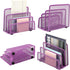 EASEPRES 2 Pack Desk Mail Organizer, Purple Metal Mesh Small Letter Sorter with 3 Vertical Compartments
