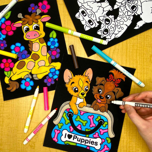 Super Pack of 18 Fuzzy Coloring Posters, Cute Animals Edition, Arts & Crafts Kit for Kids, Perfect for Quiet Time