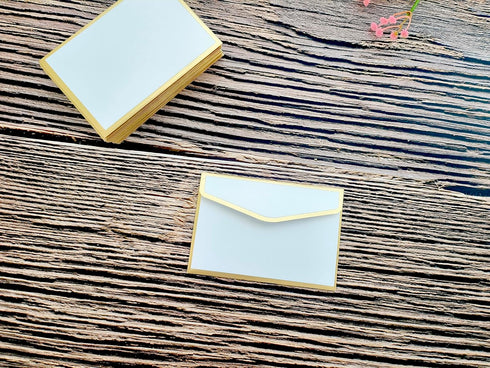 White Pearlescent Paper Envelopes, 3.5 x 5.1, with Gold Border Decoration, Luxurious for Wedding & Party Invitations