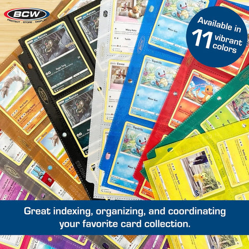BCW 9-Pocket Pages Holder - 20 Yellow Double-Sided Trading Card Binder Sheets | Secure Side Loading Storage Solution