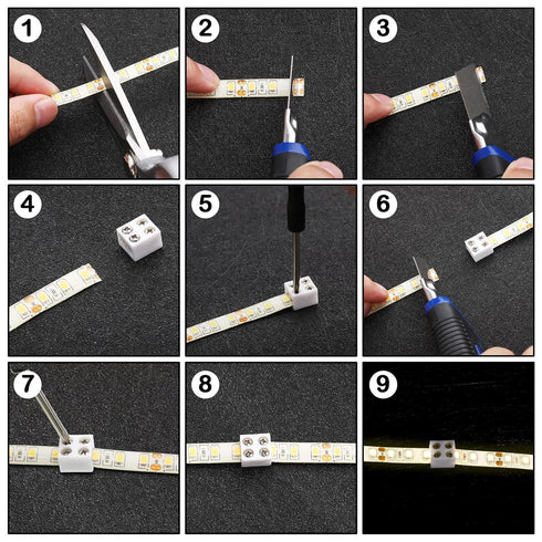 25 Pack 2 Pin LED Connectors for Strip Lights, Solderless LED Tape Light Connector Tape to Tape, 0.3 Inch/8 mm