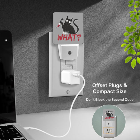 Jahiona White,0.5W LED Night Light Lamp with Smart Sensor Dusk to Dawn Sensor,Cat Hold Knife With Red Letter What On