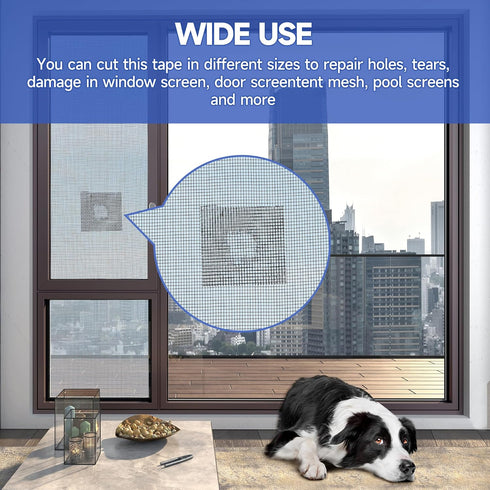 Window Screen Repair Tape, Strong Adhesive Kit for Windows or Doors, Mesh Repair (Black, 15 FT)