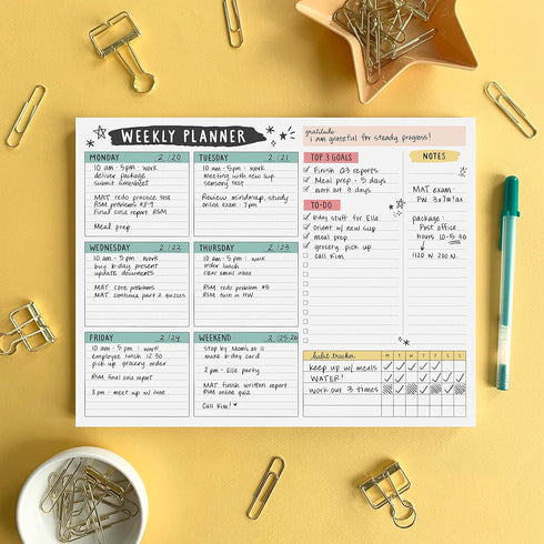 Weekly Planner Pad, 52 Letter Size Tear Off Sheets, 8.5” x 11” Undated Calendar Weekly Desk Planner Notepad