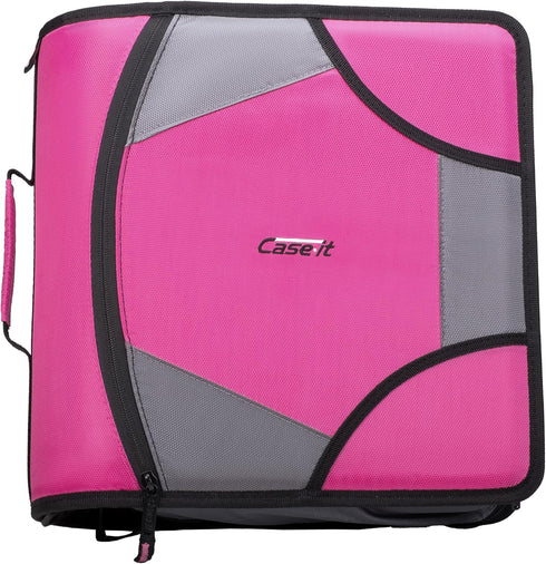 Case-it The King Sized Zip Tab Zipper Binder, 4 Inch D-Rings, 5 Subject File Folder, 800 Sheet Capacity, Magenta