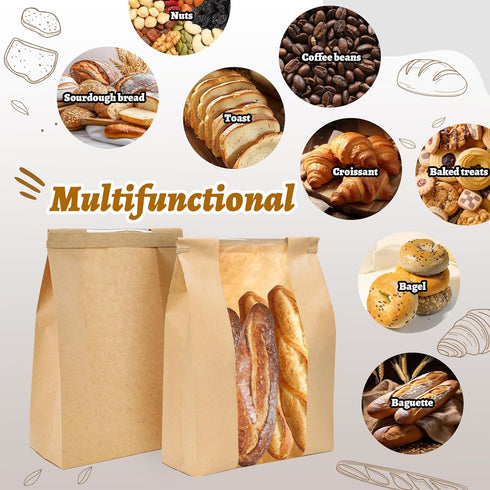 25 Pack Packaging Gifting(8.27x13.6x3.54In) NPLUX Sourdough Bread Bags for Homemade Bread with Tin Tie Tab Lock Bakery