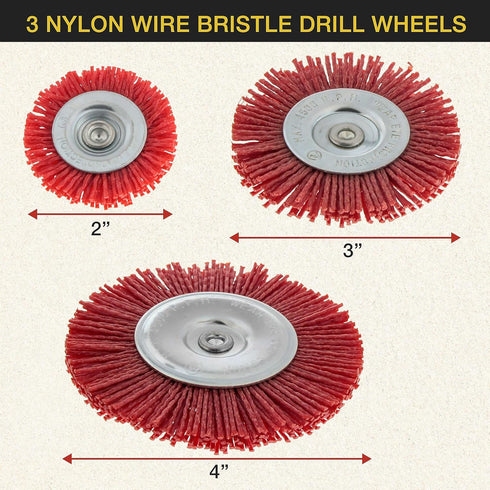 Dura-Gold 6 Piece Abrasive Nylon Wire Brush Set, Coarse Sanding, 1/4" Drill Shank for Rust Removal