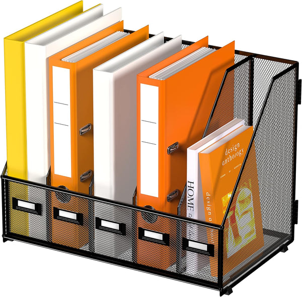 DALTACK Desk Organizers, Magazine Binder Folder Holder with 5 Vertical Compartments for Office Home School