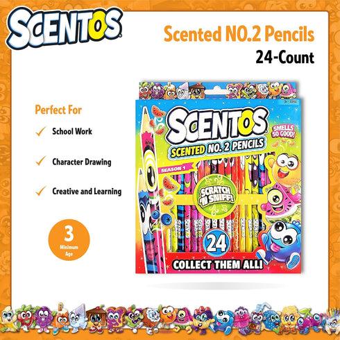 Scentos Scented Pencils for Kids, No. 2 Lead Pencils, Cute Pencils for Ages 3 and Up, 24 Pack