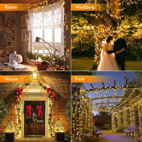 2 Pack 144ft 400 8 woohaha Solar Outdoor String Lights,Total LED Solar Christmas Lights with Remote and Timer, Modes
