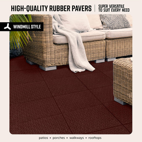 16 16 4 Playsafer Windmill Rubber Interlocking Tiles | X | Easy Install for Indoor and Outdoor Use (Red, Tiles)