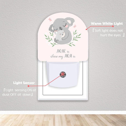 Cute Koala Mom and Baby Night Lights Plug into Wall for Girls Boys Room,Night Light LED Lamp Dusk to Dawn Sensor Round