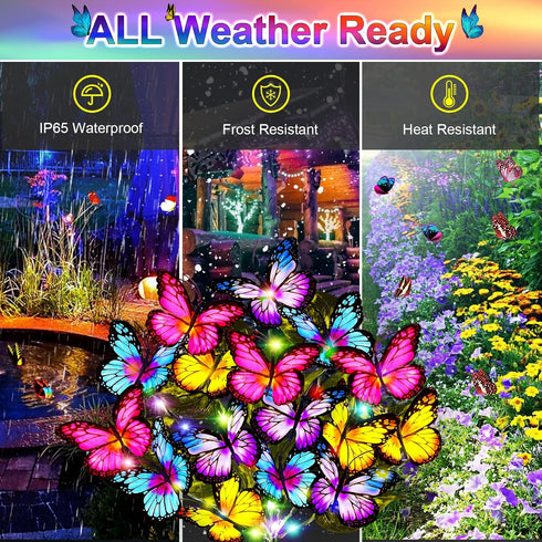 Solar Garden Lights Outdoor, 2 Pack Waterproof Solar Lights with 72 LED 34 Butterfly for Yard Garden Pathway Decor Gifts