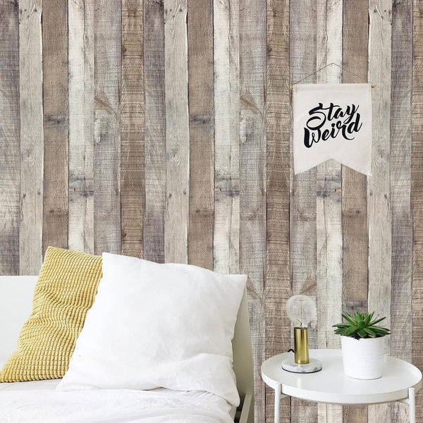Yun-aeon Natural Wood-Grey Contact Paper, 17.3"x 200" Peel and Stick Vintage Faux Wood Wallpaper