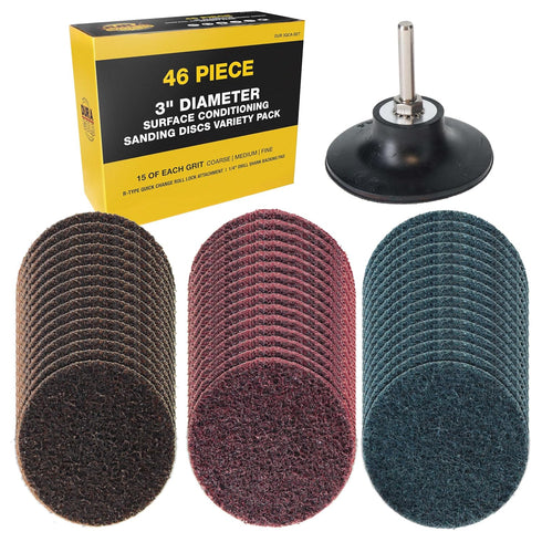 Dura-Gold 46-Piece 3" Diameter Surface Conditioning Sanding Discs Variety Pack - 15