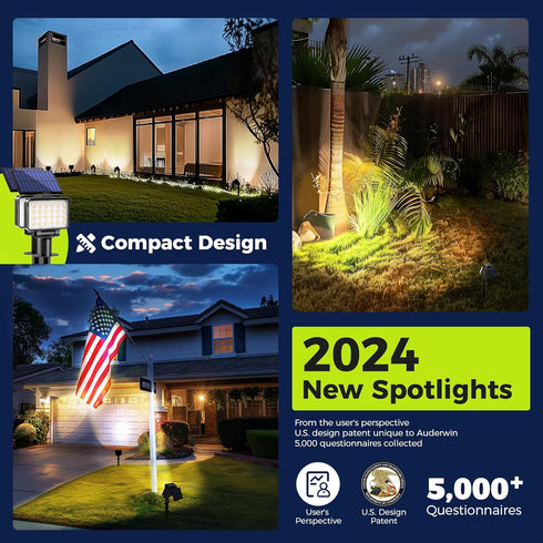 3 2 Pack Solar Spot Lights Outdoor Waterproof for Flag, Tree, House, Garden, Yard, Brightness Modes Solar Powered