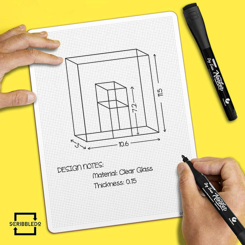Scribbledo 12 Pack Magnetic Dry Erase Markers, Black Fine Tip with Eraser Cap for Home, School & Office
