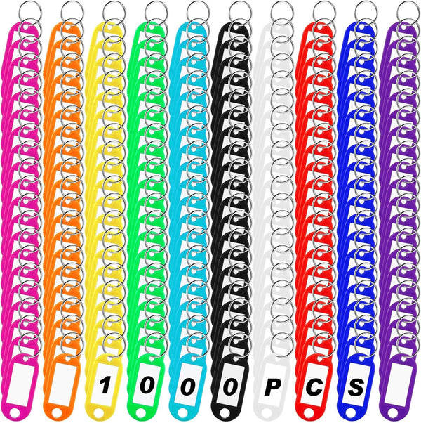 Kigeli 1000 Pcs Plastic Key Tags with Label Window, 10 Assorted Colorful Key Ring Tags for Home Office Classification