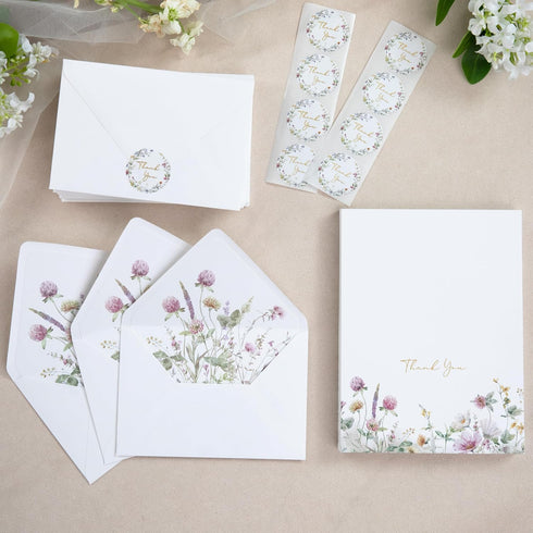 50 PACK 4x6 ponatia Floral Thank You Cards With Envelopes - Gold Foil Wildflower Greeting Cards With Adhesive Envelopes