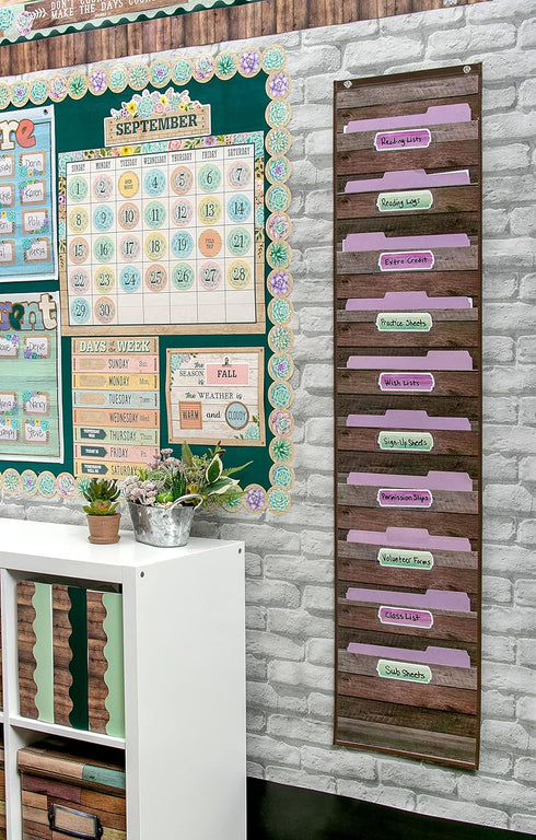 Teacher Created Resources Dark Wood 10 Pocket File Storage Pocket Chart (14" x 58")