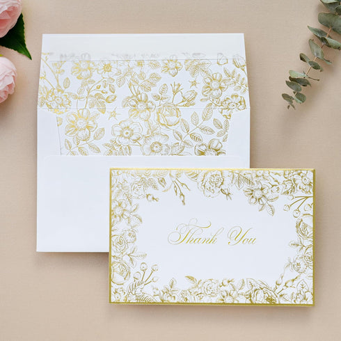 ponatia 50 Pack Floral Thank You Cards With Envelopes, 4x6 Inches Gold