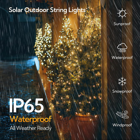 2 Pack 144ft 400 8 woohaha Solar Outdoor String Lights,Total LED Solar Christmas Lights with Remote and Timer, Modes