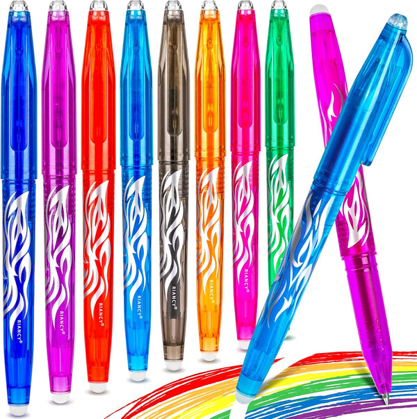 RIANCY Erasable Pens, 8 Colors Multicolored Gel Ink Rolling Ball Extra Fine Point Smooth Writing Pens with Eraser