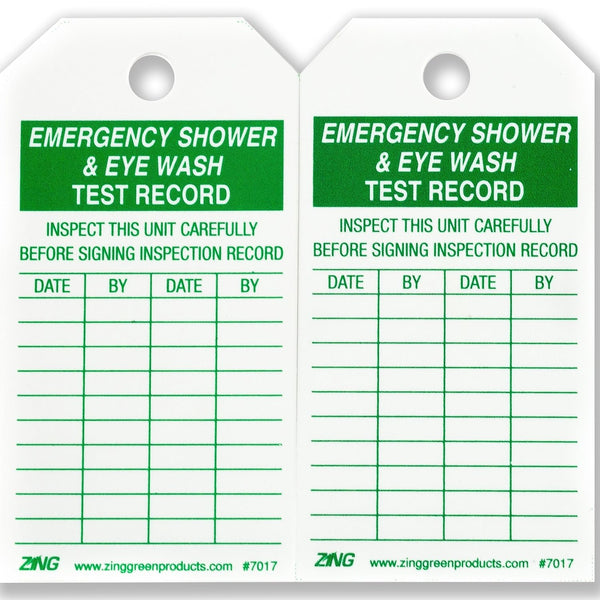 Zing Green Products Emergency Shower & Eye Wash Test Record Safety Tag, Pack of 10