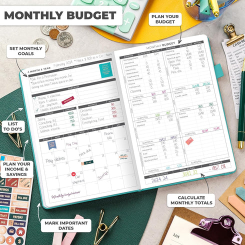 Clever Fox Budget Planner - Expense Tracker Notebook, Monthly Budgeting Organizer, A5 (Teal)