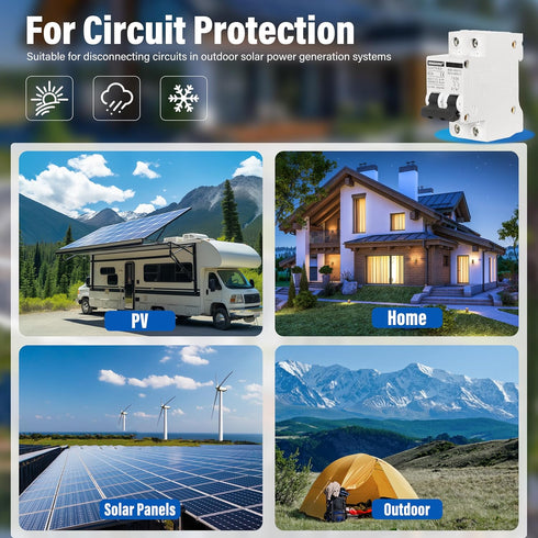 AC Solar Panels Disconnect Switch 40 Amp DC Solar Shut Off Switch 12V-400V 2 Poles Small Miniature Circuit Breaker for Solar PV Homes, DC 110V DIN Rail MCB