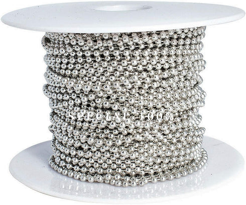 Ball Chain Spool #3 Nickel Plated Steel Bead Chain, 2.4 Diameter, 100 Feet with 30 Matching Connectors