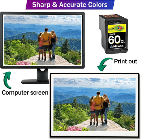 Mirone Remanufactured Ink Cartridge 60XL Replacement for HP Envy 100, 110, 120, Photosmart c4680, Deskjet f4440 (1