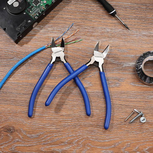 WORKPRO 2 Pack 6 Inch Precision Flush Wire Cutters, Spring Loaded Side Cutting Pliers for Crafts and Jewelry