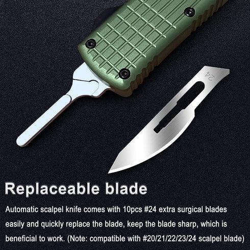 Caressolove Auto Retractable Scalpel Knife, EDC Double Action Automatic Retracting Pocket Knife, Replaceable Blade