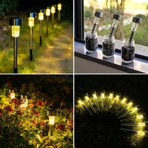 GIGALUMI Solar Pathway Lights 12 Pack, Stainless Steel IP44 Waterproof Auto On/Off Outdoor LED Solar Landscape Lights for Garden, Yard, Patio, Path and Walkway. (Warm White) by GIGALUMI