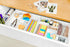 CAXXA 3 Slot Drawer Organizer, White - 4 Adjustable Dividers for Junk Drawer Storage, Office Desk Supplies