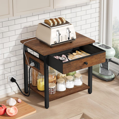 Gewudraw 2-Tier Printer Stand with Charging Station, Under Desk Printer Table, Side Table with Storage Shelves for Home