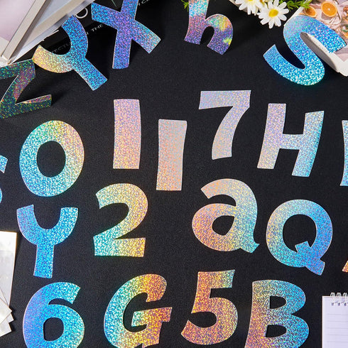 Gueevin 216 Pcs Holographic Bulletin Board Letters for Classroom, Numbers, Alphabet, Punctuation Cutouts with Adhesive