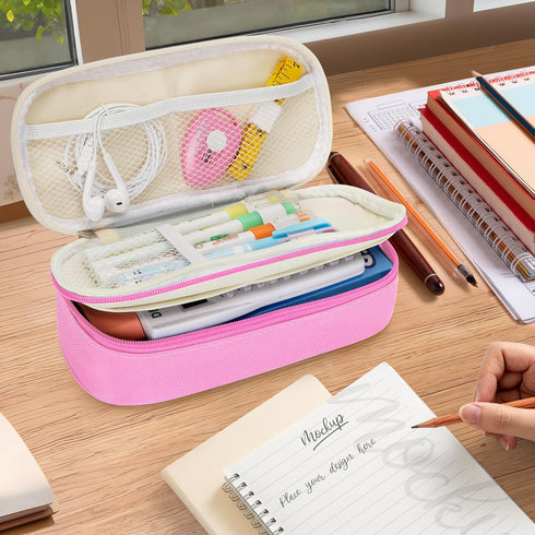 KMUYSL Large Pencil Case, Big Pencil Pouch with 3 Compartments, Handheld Zipper Pen Bag Organizer for School & Office