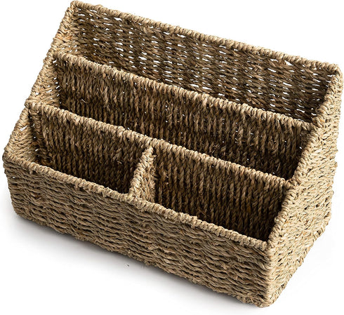 KOLWOVEN Sea Grass Magazine Display Holder, Mail Organizer Countertop, Bill Sorter, File Organizer for Desk and Home