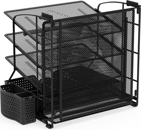 Simple Houseware Desktop Document Tray Organizer with Sliding Drawer, Caddy, Hanging File Section, Black