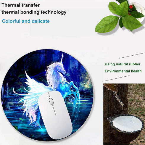 Round Unicorn Mouse Pad - Small Non-Slip Rubber Computer Mousepad with Personalized Custom Design