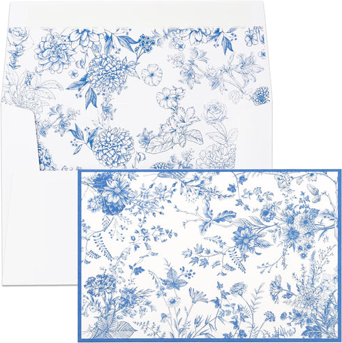Crisky 50 Pack Blue Floral Blank Note Cards with Envelopes & Stickers,