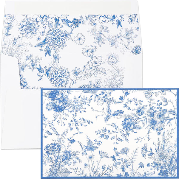 Crisky 50 Pack Blue Floral Blank Note Cards with Envelopes & Stickers,