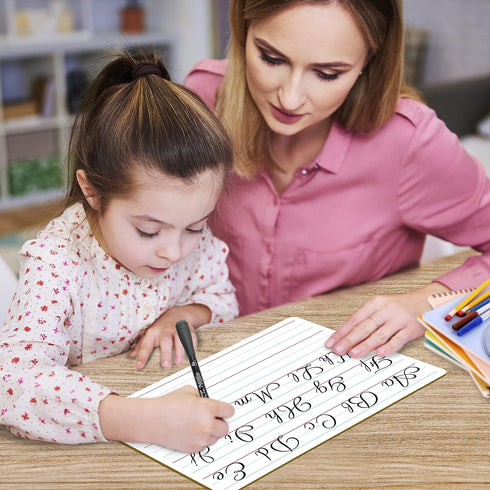 Scribbledo 10 Pack Double Sided Lined Dry Erase Boards for Kids, 9x12 Small White Boards for Handwriting Practice