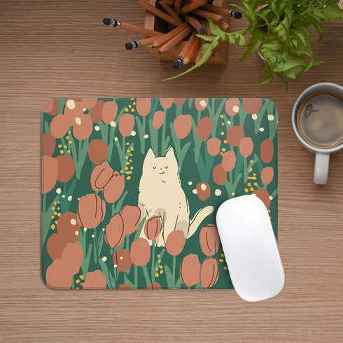 Cute Cat Square Mouse Pad, Aesthetic Anime Cat Mouse Pads for Wireless Mouse, 10"X8" with Non-Slip Rubber Base