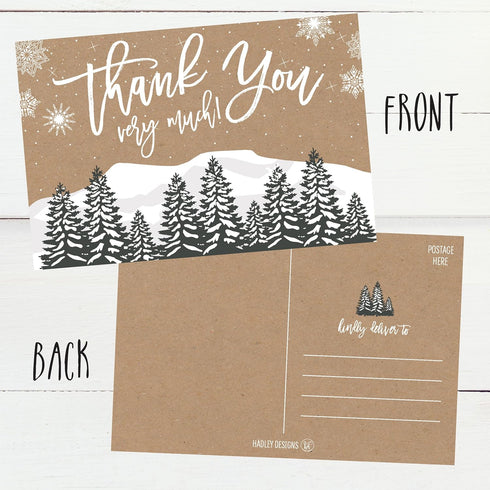 Hadley Designs 25 4x6 Woodland Christmas Holiday Thank You Postcards, Blank Cute Modern Kraft Note Card